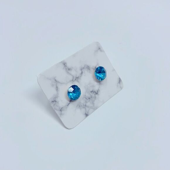 Blue Mini Rhinestone Studs Post Earrings - Picture 5 of 6